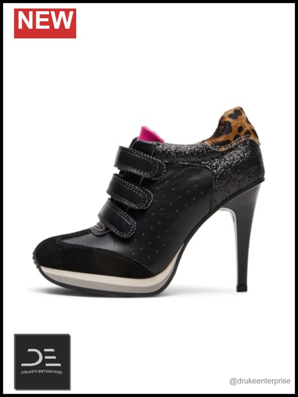 Women's Fashion Sneaker Heels Suede Stiletto Platform Hook & Loop